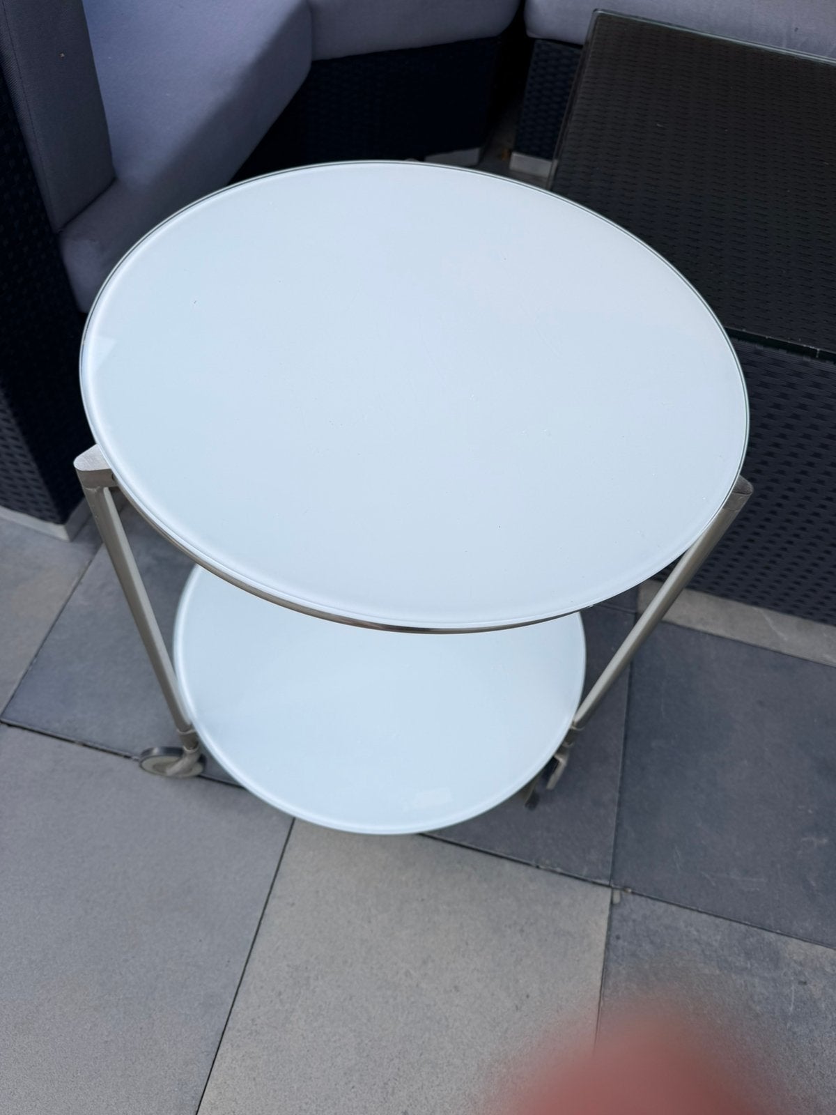 Mooie ikrea glazen bijzettafel/ balkontafeltje, Tuin en Terras, Ophalen, Gebruikt