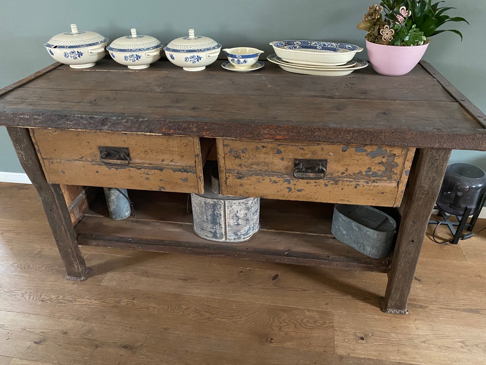 Stoere oude werkbank, Doe-het-zelf en Verbouw, Ophalen, Gebruikt, 120 tot 170 cm