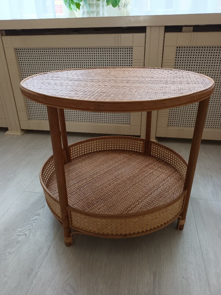 Rotan tafel, Huis en Inrichting, Overige materialen, Minder dan 55 cm, Rond, Zo goed als nieuw