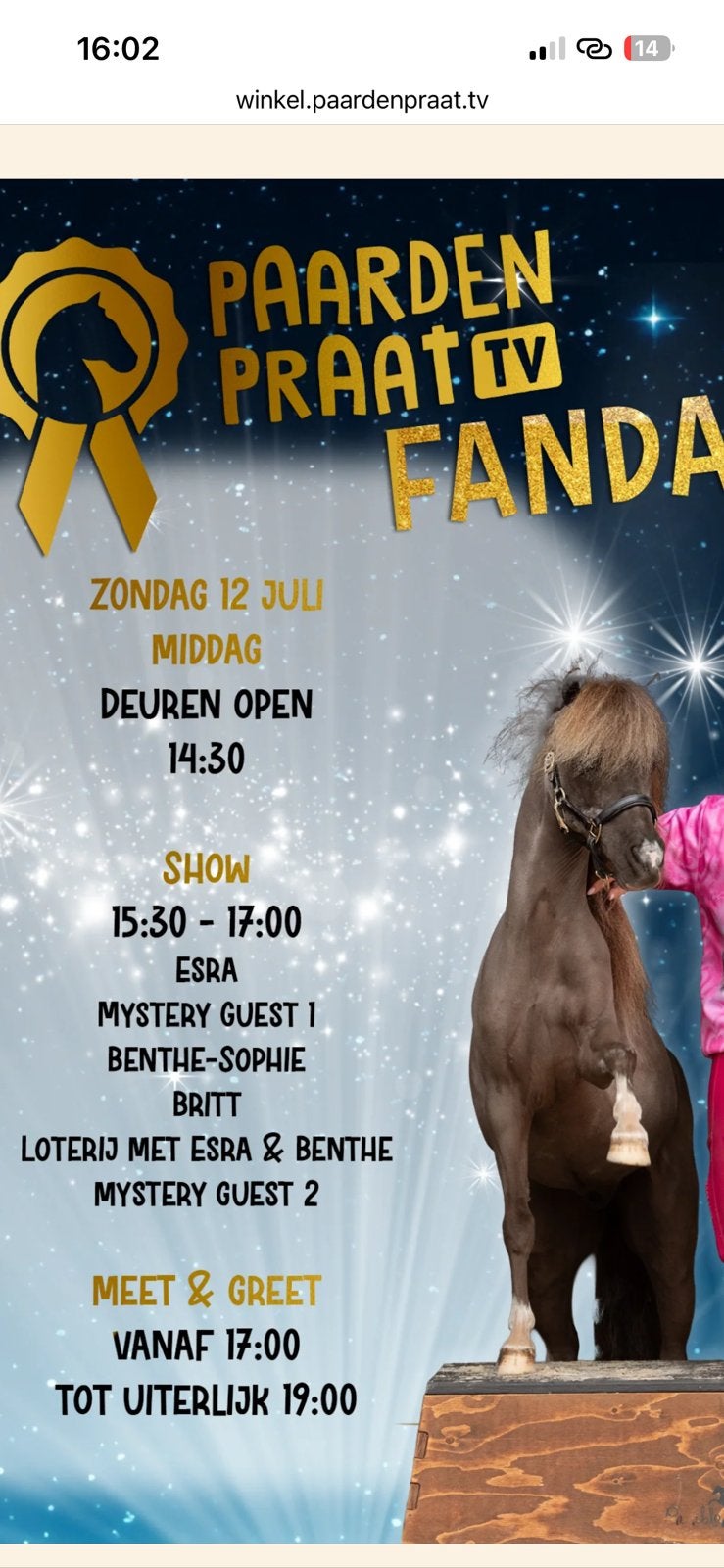 2 e-tickets paardenpraattv fandag 12 juli, Twee personen