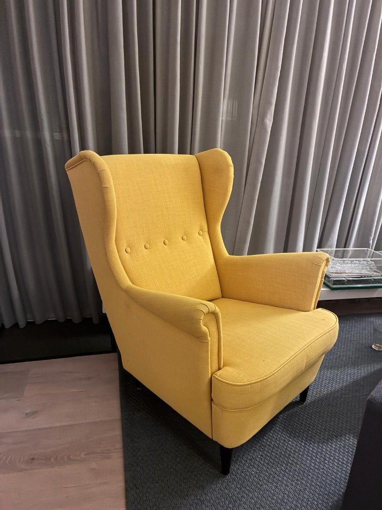 ikea stoel, geel  (strandmon Oorfauteuil), Ophalen, Gebruikt, 75 tot 100 cm, Stof