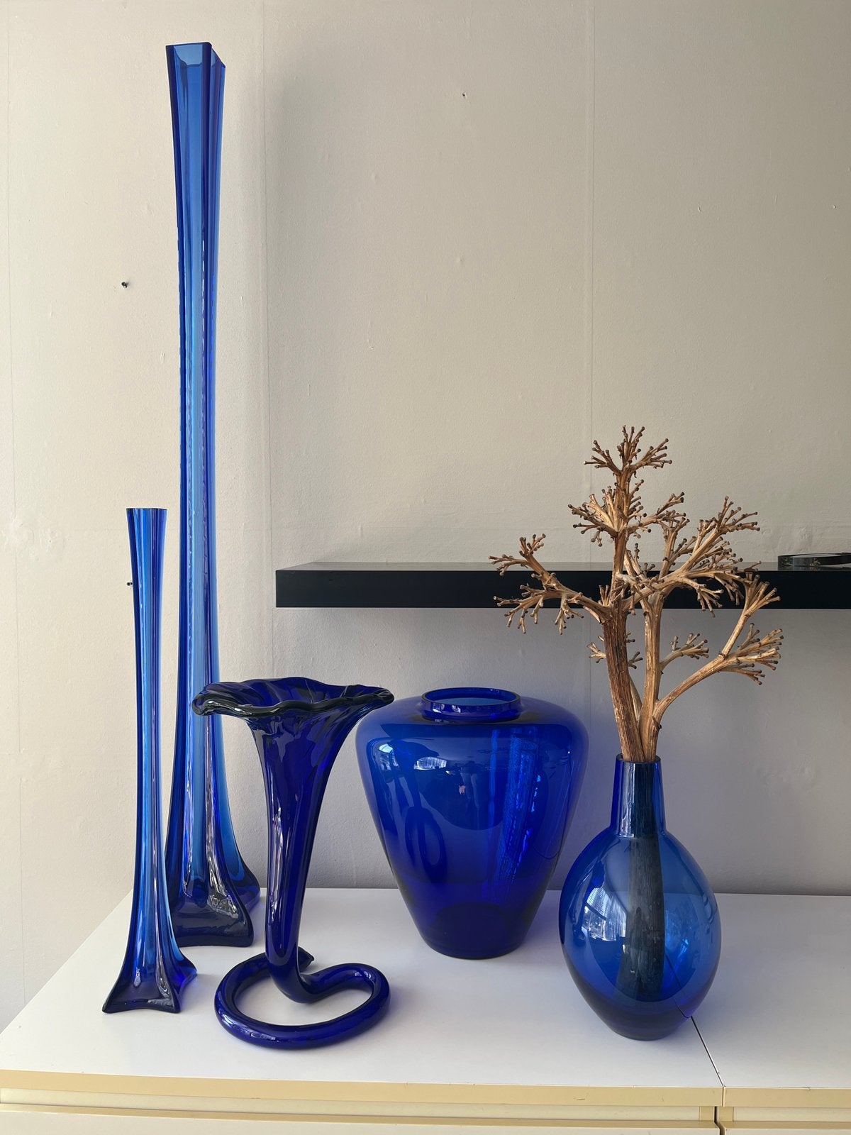 Set 5 grote glazen vazen – incl. XL vloervaas 125 cm, Ophalen, Zo goed als nieuw