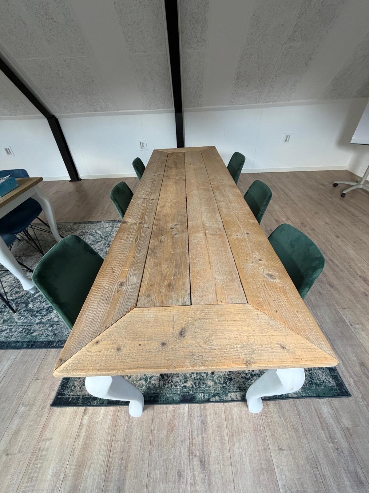 Vergader/eettafel steiger hout, Ophalen, Gebruikt, 200 cm of meer, 50 tot 100 cm