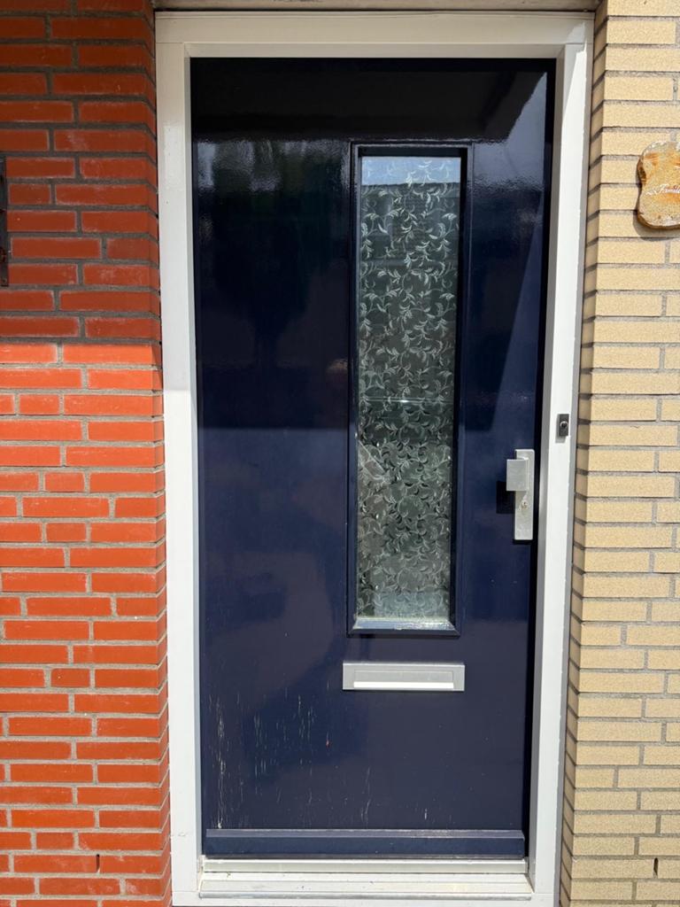 Donkerblauwe Buitendeur met Glaspaneel, Doe-het-zelf en Verbouw, Deuren en Horren, Ophalen, Gebruikt, 80 tot 100 cm, Buitendeur