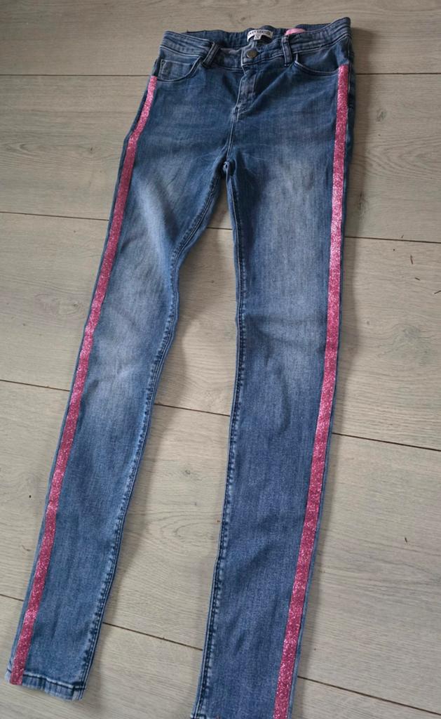 CLCT Denim Skinny Jeans met roze glitterstreep maat 170/176, Gebruikt, Meisje, Ophalen of Verzenden, CLCT Denim