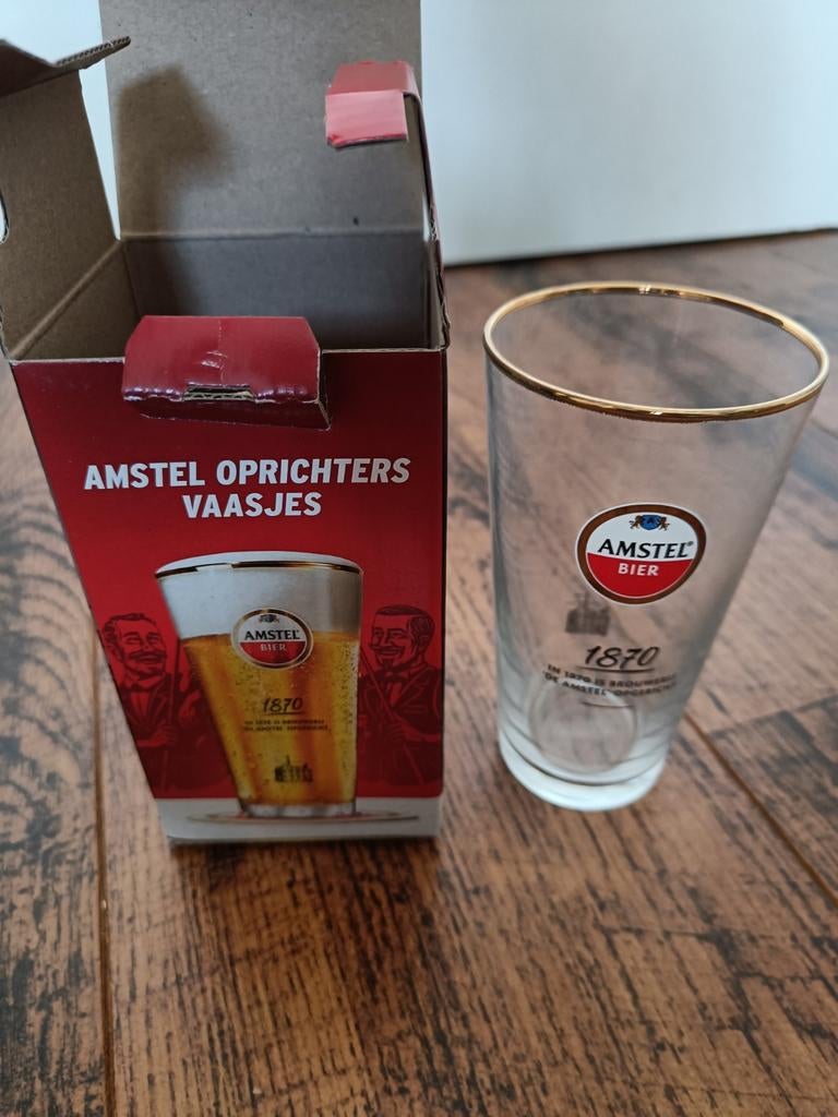 Amstel Oprichters Vaasjes Bierglas - Nieuw in doos, Huis en Inrichting, Woonaccessoires | Vazen, Overige kleuren, Nieuw, Ophalen of Verzenden