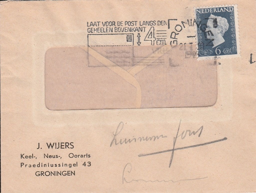 GRONINGEN 1948 J. WIJERS Keel- Neus- en Oorarts Prediniusgl, Verzenden, 1940 tot 1960, Gelopen, Groningen