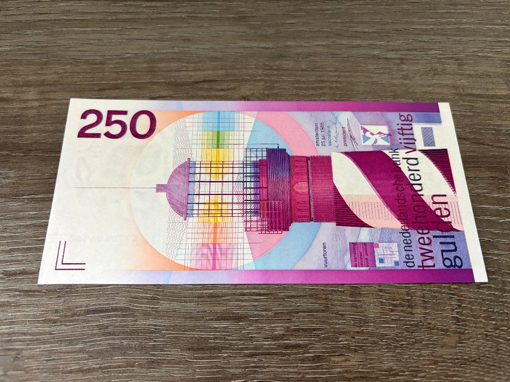 Bijna UNC biljet 250 gulden Vuurtoren, 1985, Postzegels en Munten, Ophalen of Verzenden, 250 gulden
