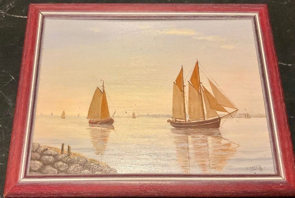 Olieverf - C. Peper - Zeilschepen op het IJsselmeer, Ophalen, Gesigneerd, Olieverf, Klassiek