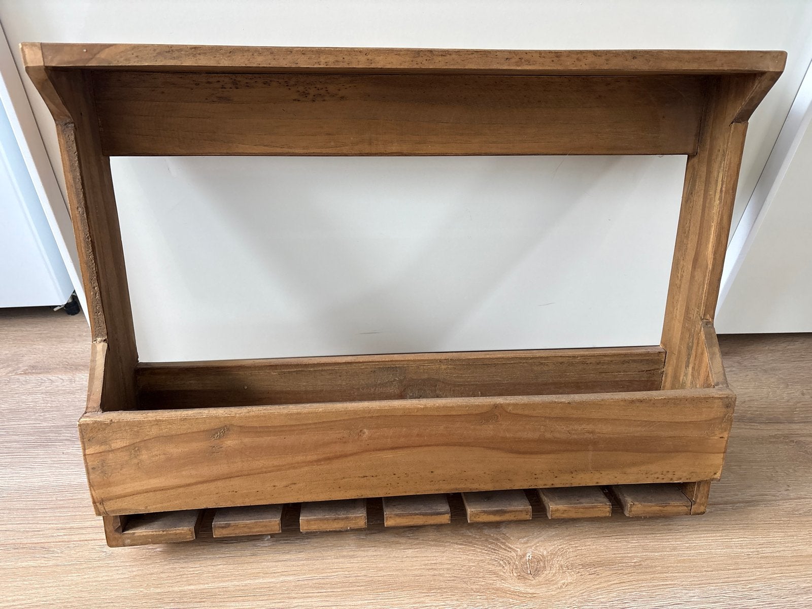 Houten wijnrek voor 6 flessen met glazenhouder, Ophalen, Gebruikt, Hout, 5 tot 15 flessen