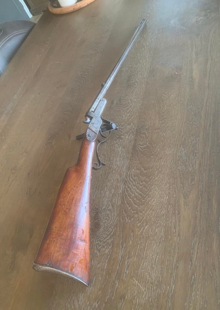 Antiek sierlijk 6mm flobert geweer gegraveerd vrijgesteld, Antiek en Kunst, Ophalen of Verzenden