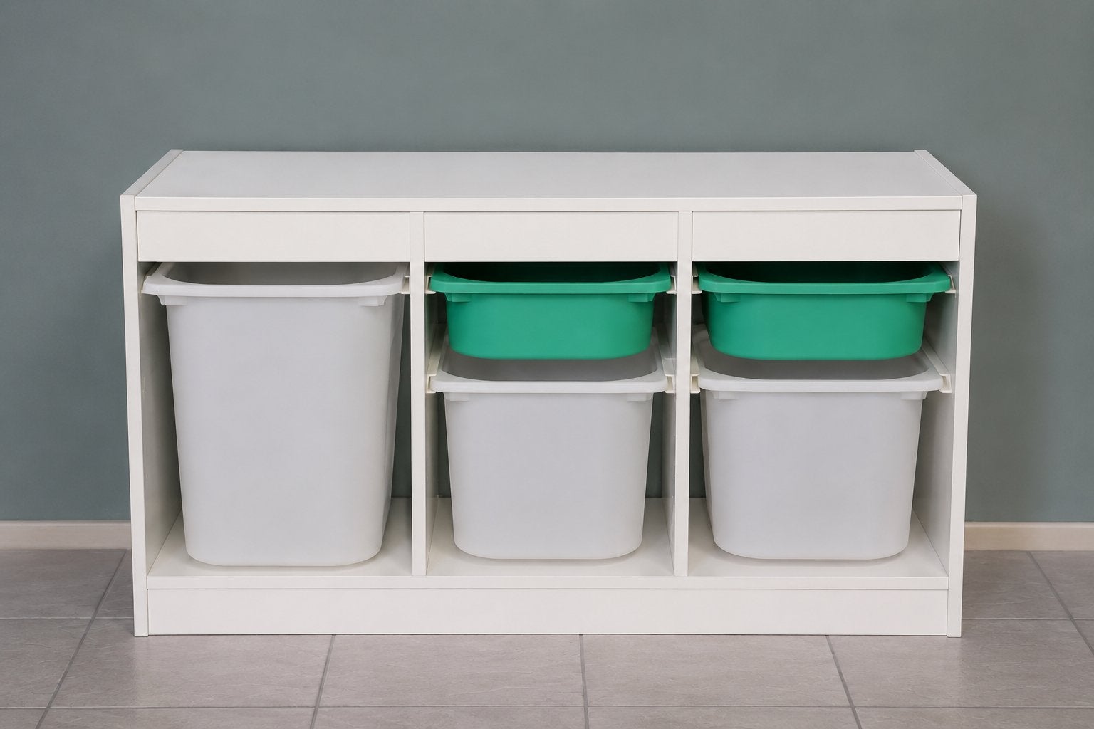 Wit met groene Ikea Trofast kast + bakken/lades en deksels, Ophalen, Zo goed als nieuw