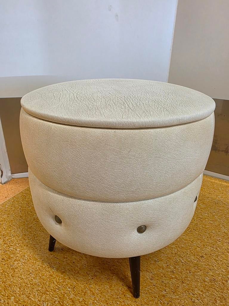 Jaren 60-70 opberg Poef creme RETRO vintage, Minder dan 50 cm, Gebruikt, Leer, Ophalen of Verzenden