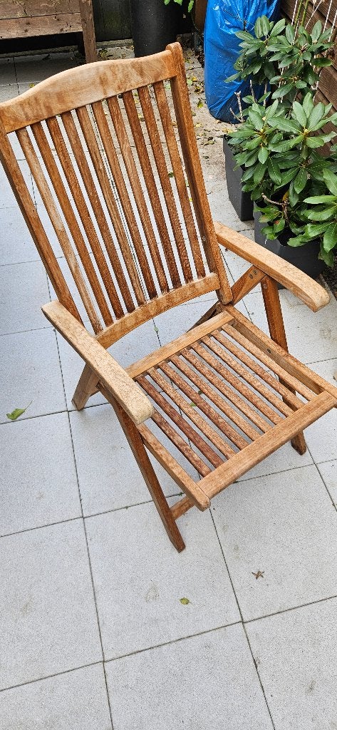 Teak houten tuinstoel met verstelbare armleuningen, Ophalen, Gebruikt, Teakhout, Inklapbaar