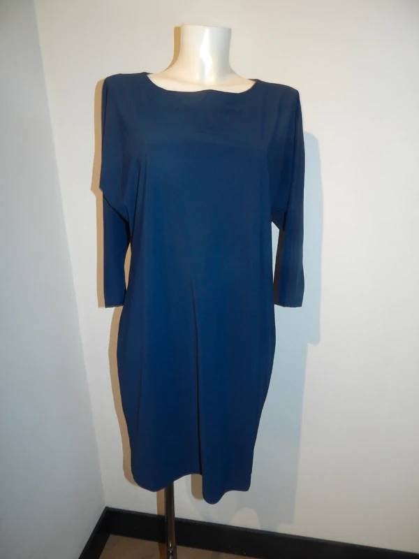 Ladress stretch travel stof jurk donker blauw basic M, Kleding | Dames, Jurken, Maat 38/40 (M), Zo goed als nieuw, Knielengte