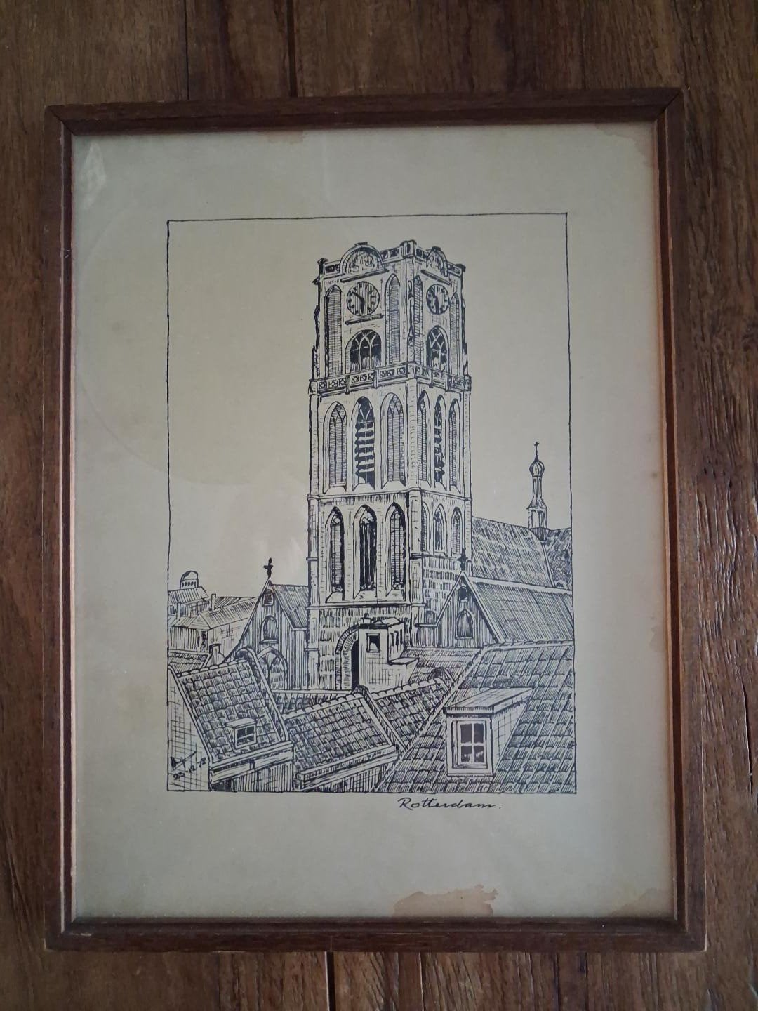 Rotterdamse Beeke ets, Antiek en Kunst, Ets, Stadsgezicht, 1900 - 1949, Ingelijst