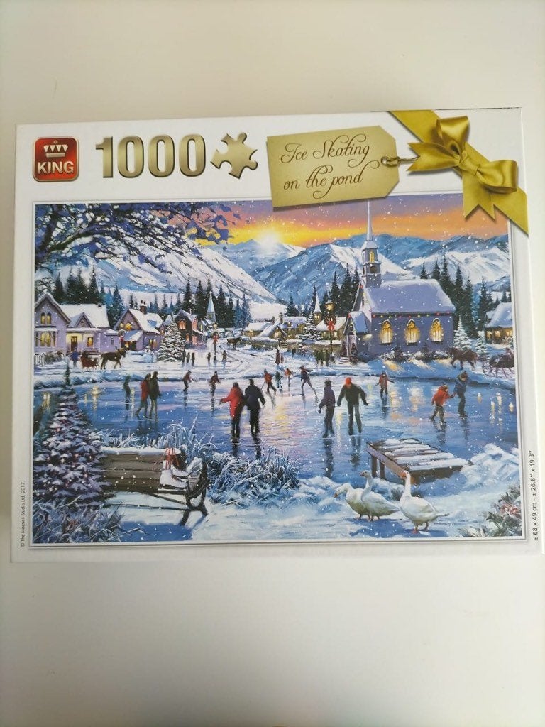 King puzzel (ice skating on the pond - Christmas collection), Ophalen, 500 t/m 1500 stukjes, Zo goed als nieuw, Legpuzzel
