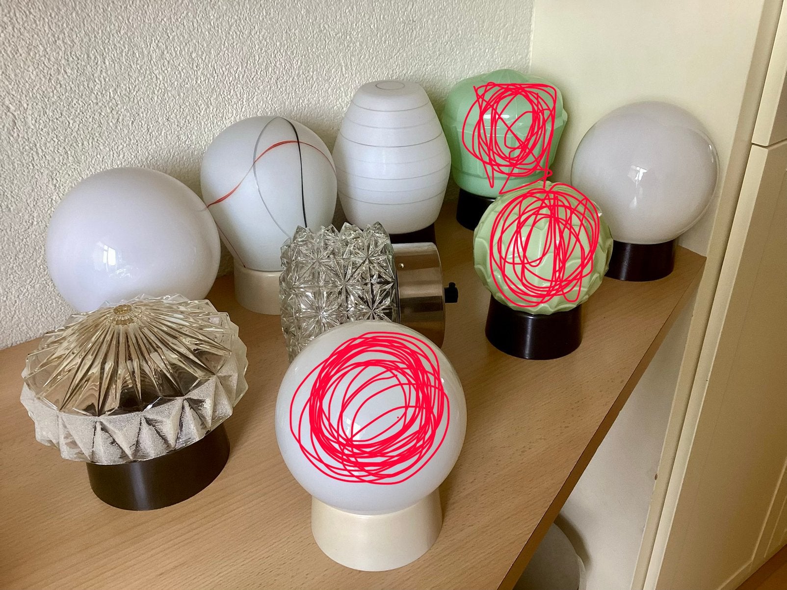 Oude plafondlampen jaren 30-50,bakeliet armatuur,6 stuks., Antiek en Kunst, Ophalen of Verzenden