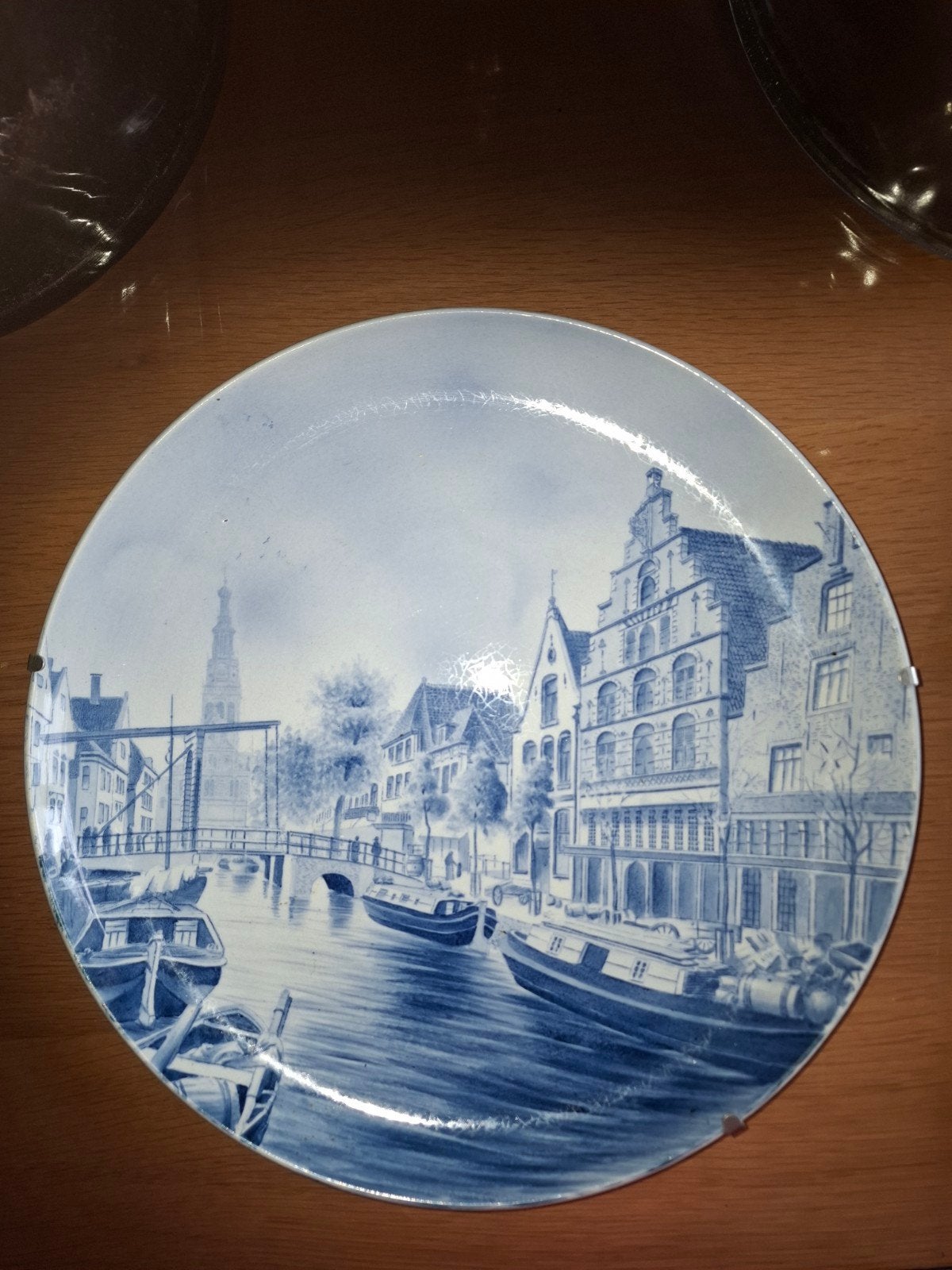 Antiek Delfts Blauw Wandbord - Grachtgezicht, Ophalen of Verzenden