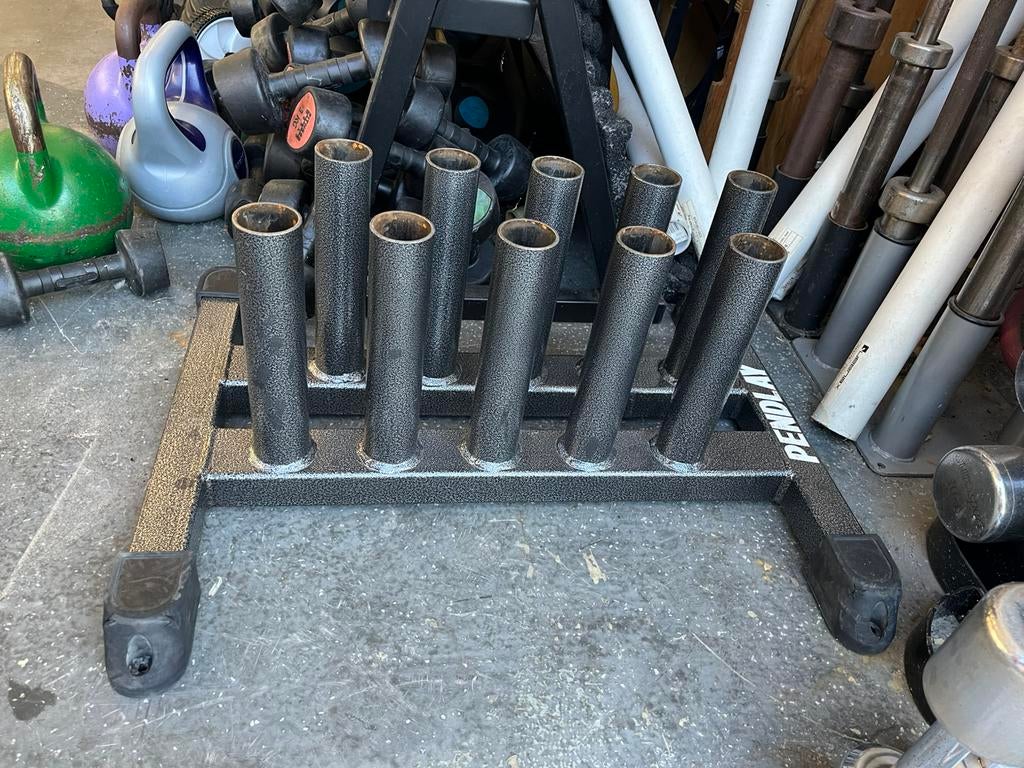 Opberg rek pendlay voor 10 olympische halter stangen, Gebruikt, Halterstangen, Halter stangen, Ophalen of Verzenden
