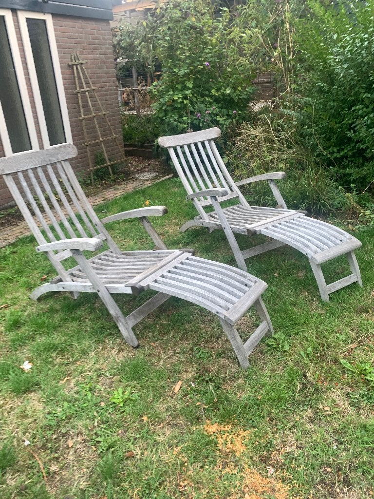 2 hardhouten deckchairs (teak), Ophalen, Gebruikt, Teakhout, Inklapbaar