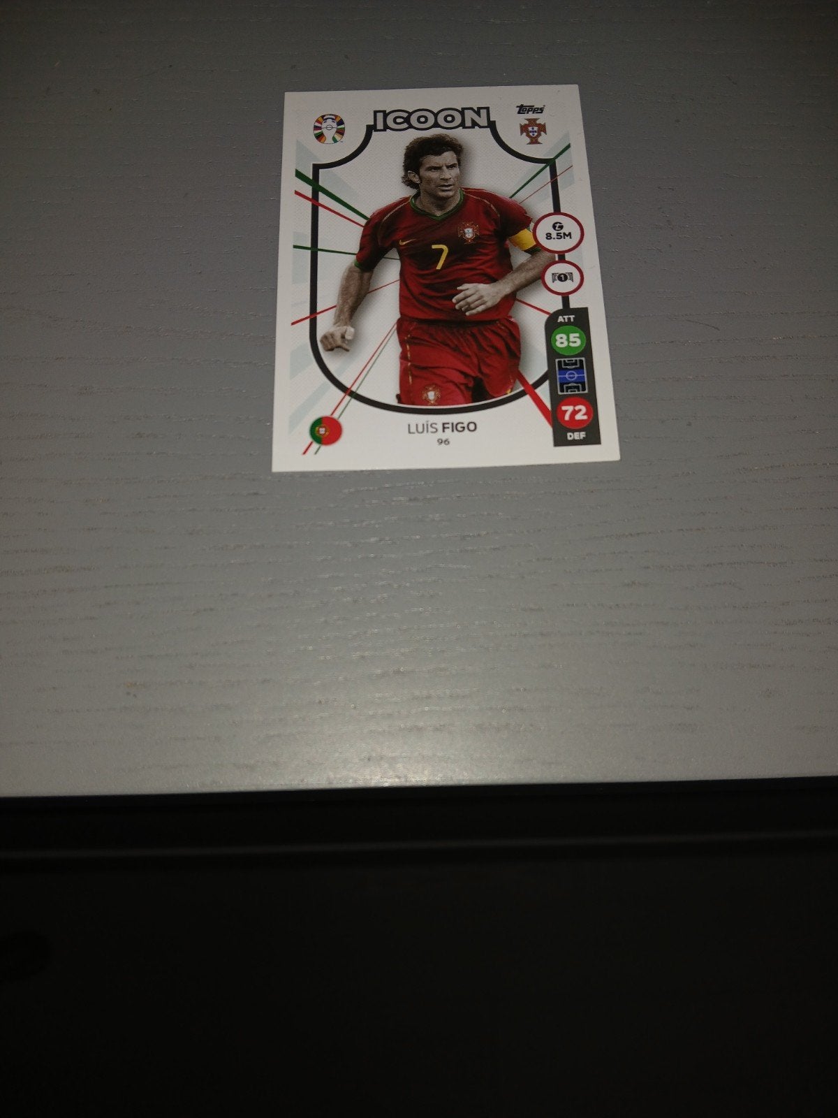 Topps Match Attax Euro 2024 Luis Figo Icoon + Sticker, Ophalen of Verzenden, Zo goed als nieuw, Sport
