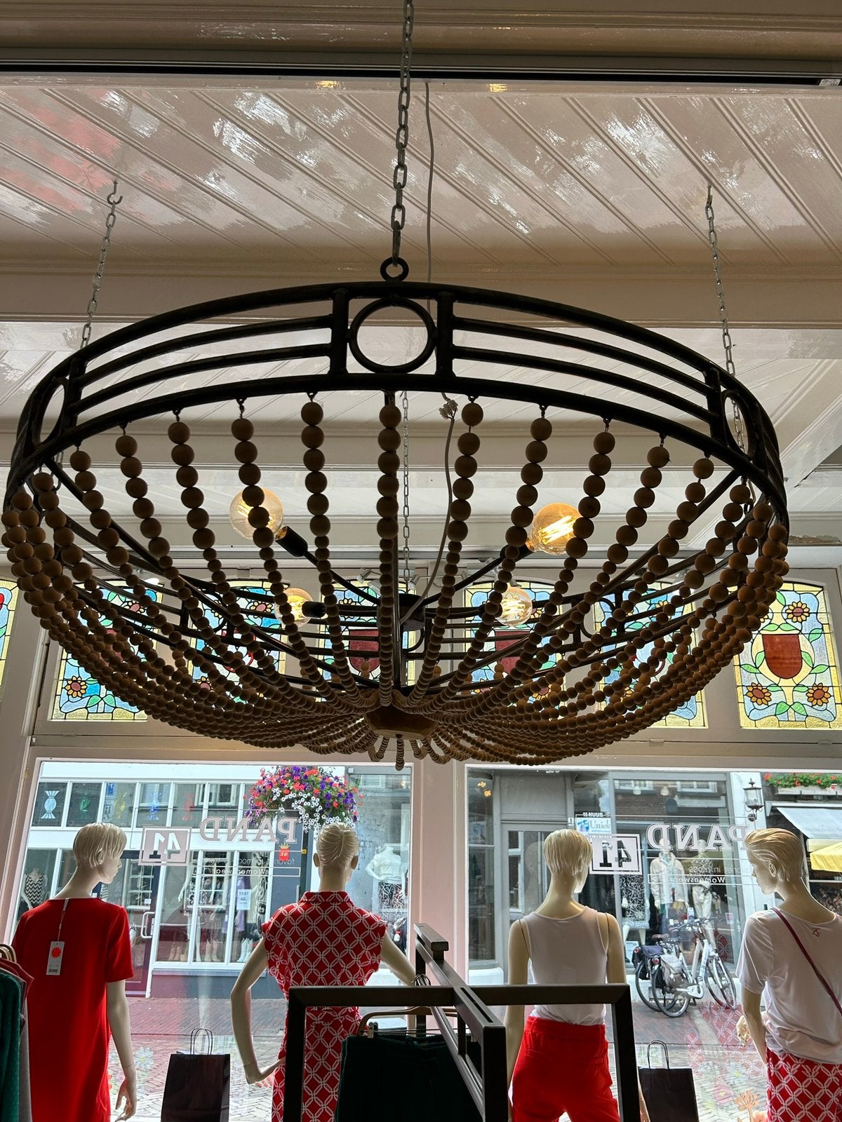 Handgemaakte ronde metalen lamp doorsnede 1.4 meter, Ophalen, Vintage, E27 (groot), Zo goed als nieuw