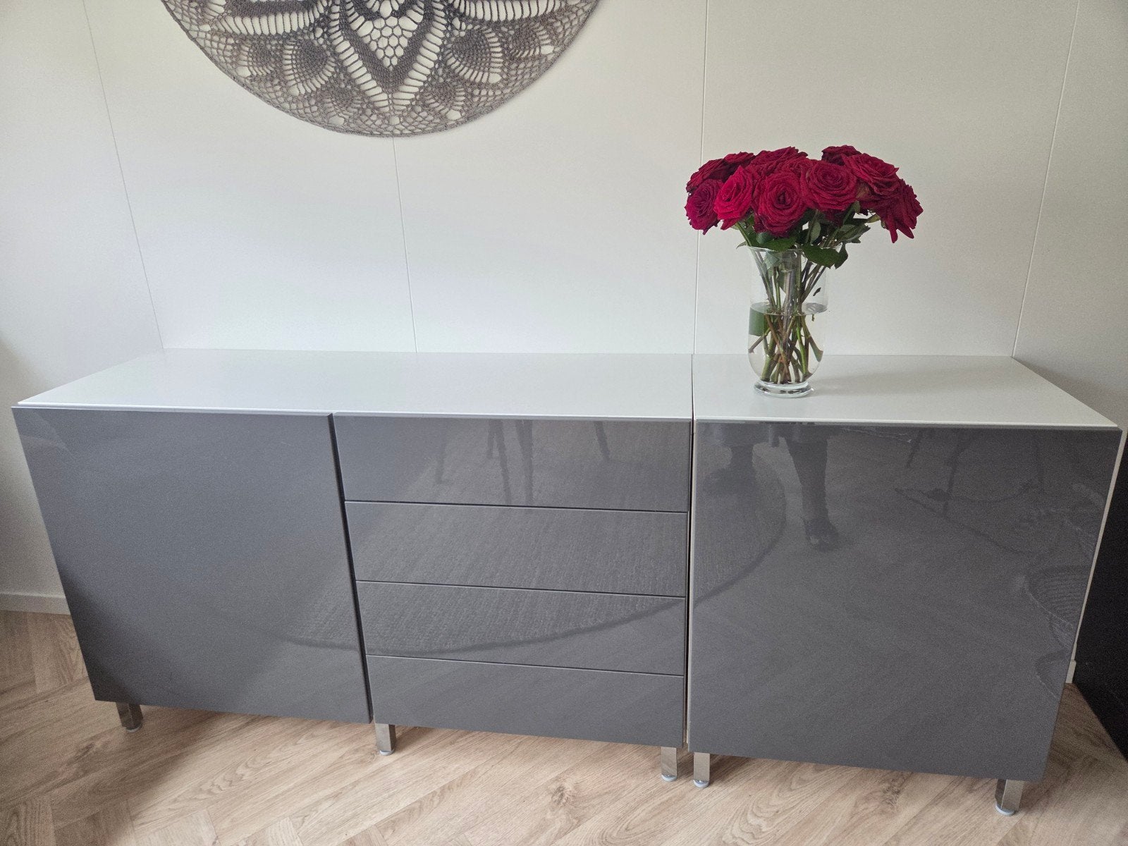 Uniek grijs lak dressoir 120 + 60 cm, Gebruikt, 150 tot 200 cm, Ophalen of Verzenden, Modern