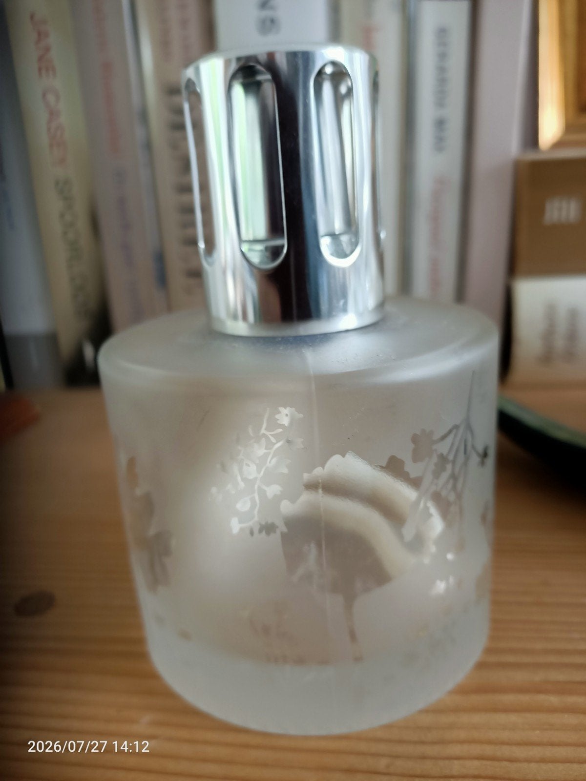 Lampe Berger geurbrander met zilverkleurige dop, Gebruikt, Ophalen of Verzenden, Klassiek, Glas