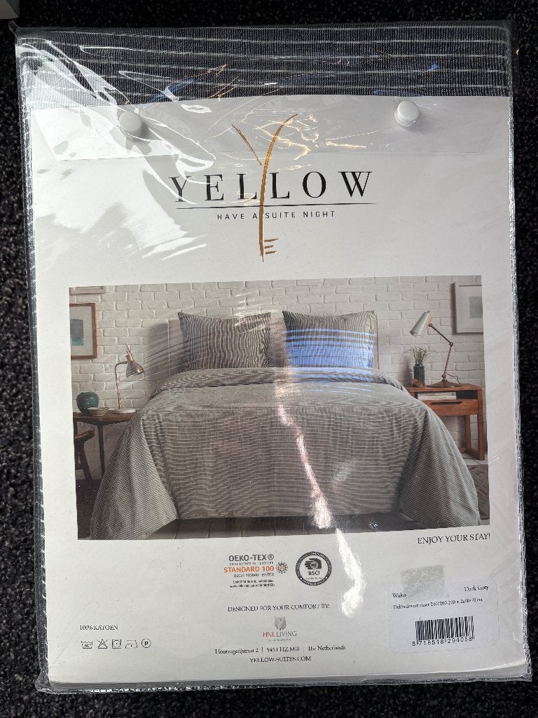Dekbedovertrek Yellow 240 x 200/200 Grijs met wit streepje, Huis en Inrichting, Slaapkamer | Beddengoed, Overige maten, Dekbedovertrek