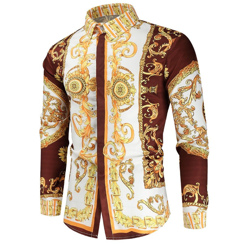 Heren barok overhemd 8 luxe gouden shirt goud wit mannen, Verzenden, Nieuw, Meerkleurig, Overige halswijdtes