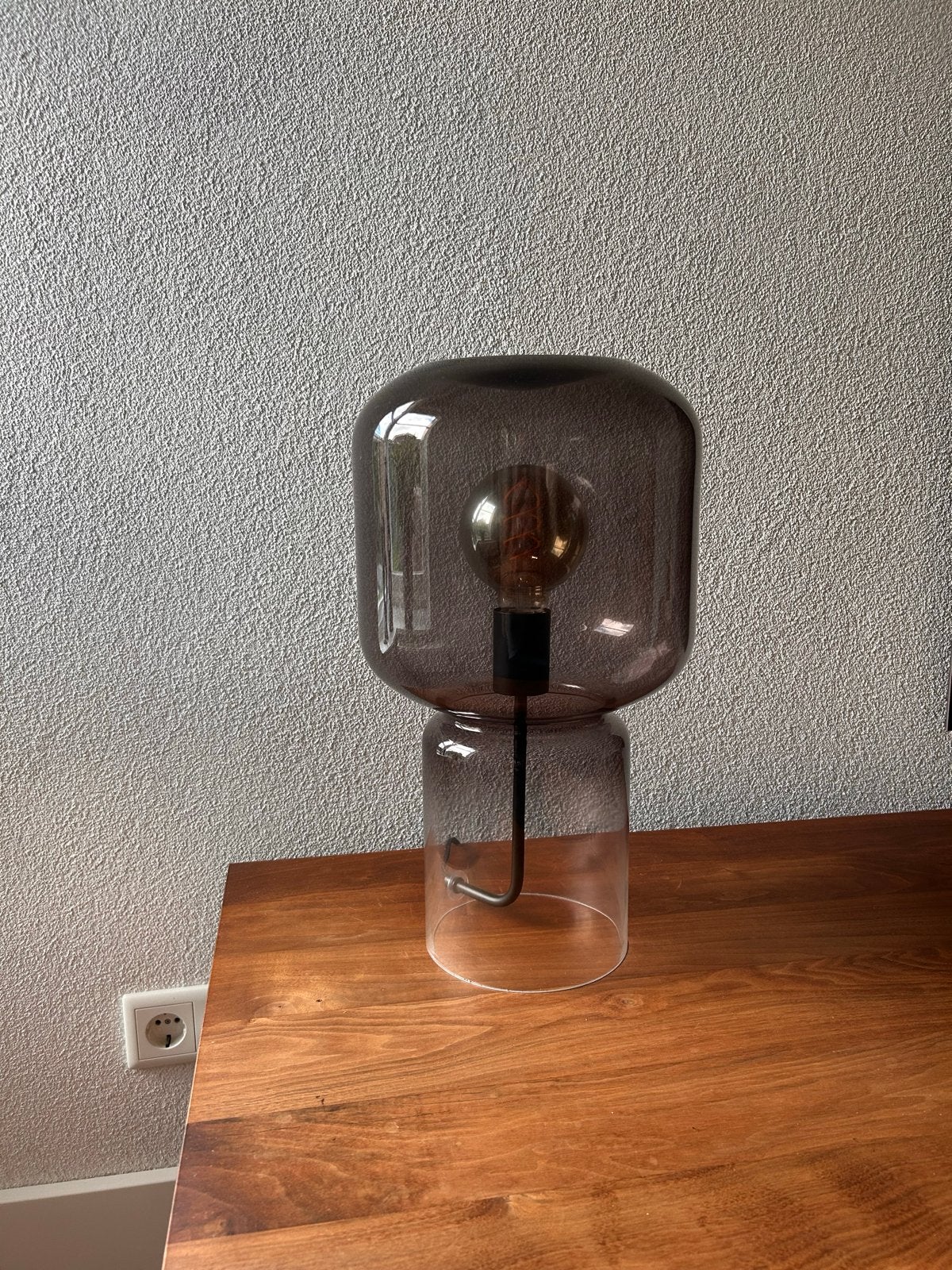 Moderne glazen tafellamp - Rookglas, Ophalen, E27 (groot), Grijs, Met stekker