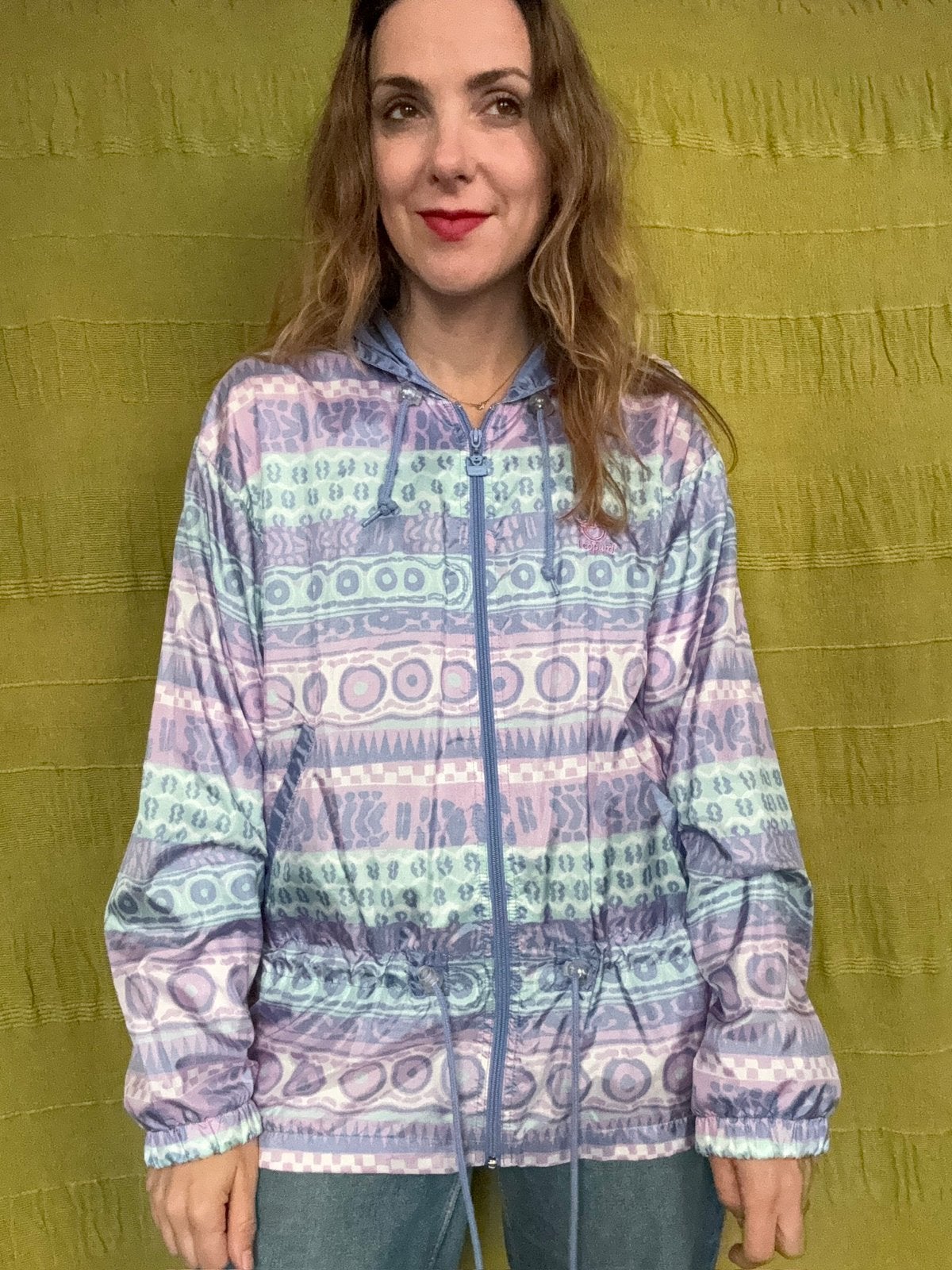 Vintage jas / track jacket - lila - print M/38, Maat 38/40 (M), Hgv, Ophalen of Verzenden, Gedragen