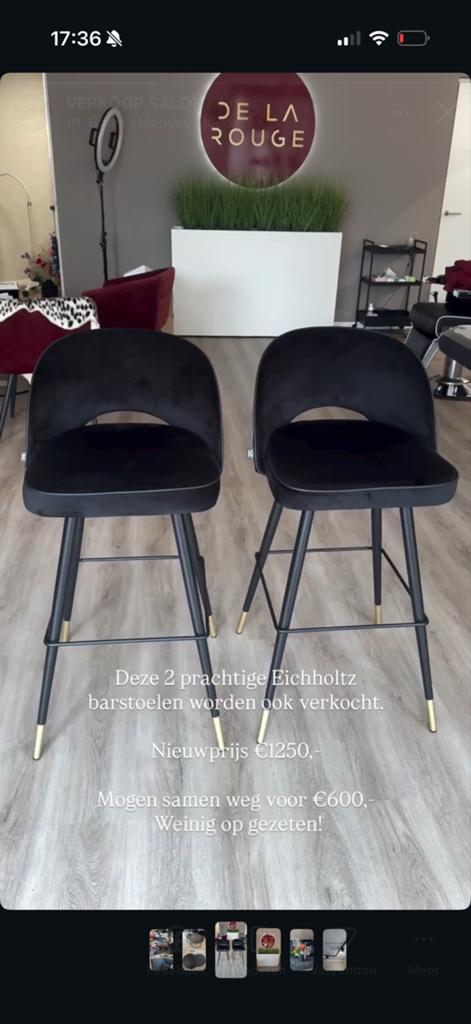2 Eichholtz barstoelen - Zo goed als nieuw, Ophalen, Zo goed als nieuw, 90 cm of meer, Metaal