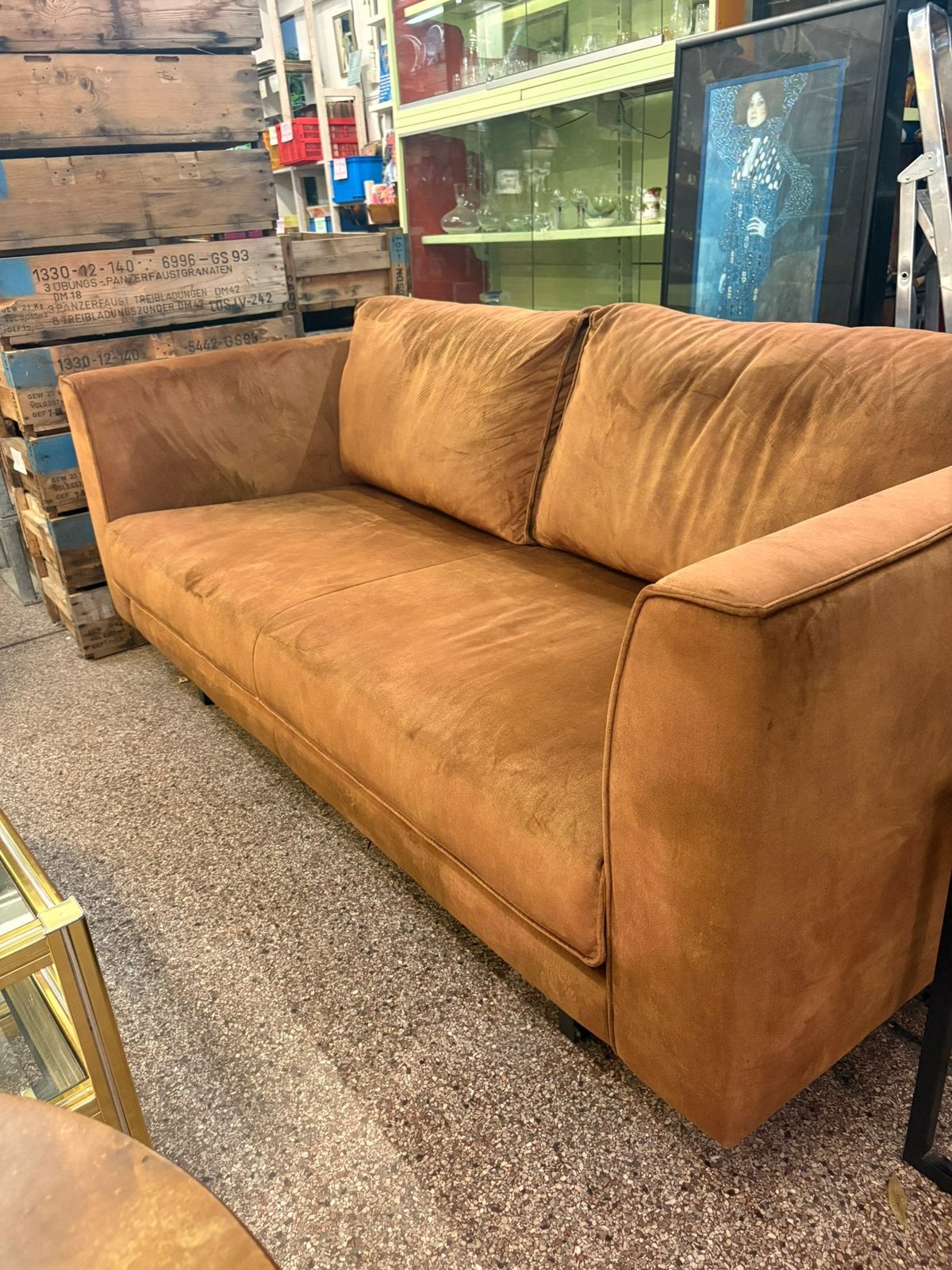 Velvet 3-zits bank okergeel, Huis en Inrichting, Geen idee, 75 tot 100 cm, Ophalen of Verzenden, Zo goed als nieuw