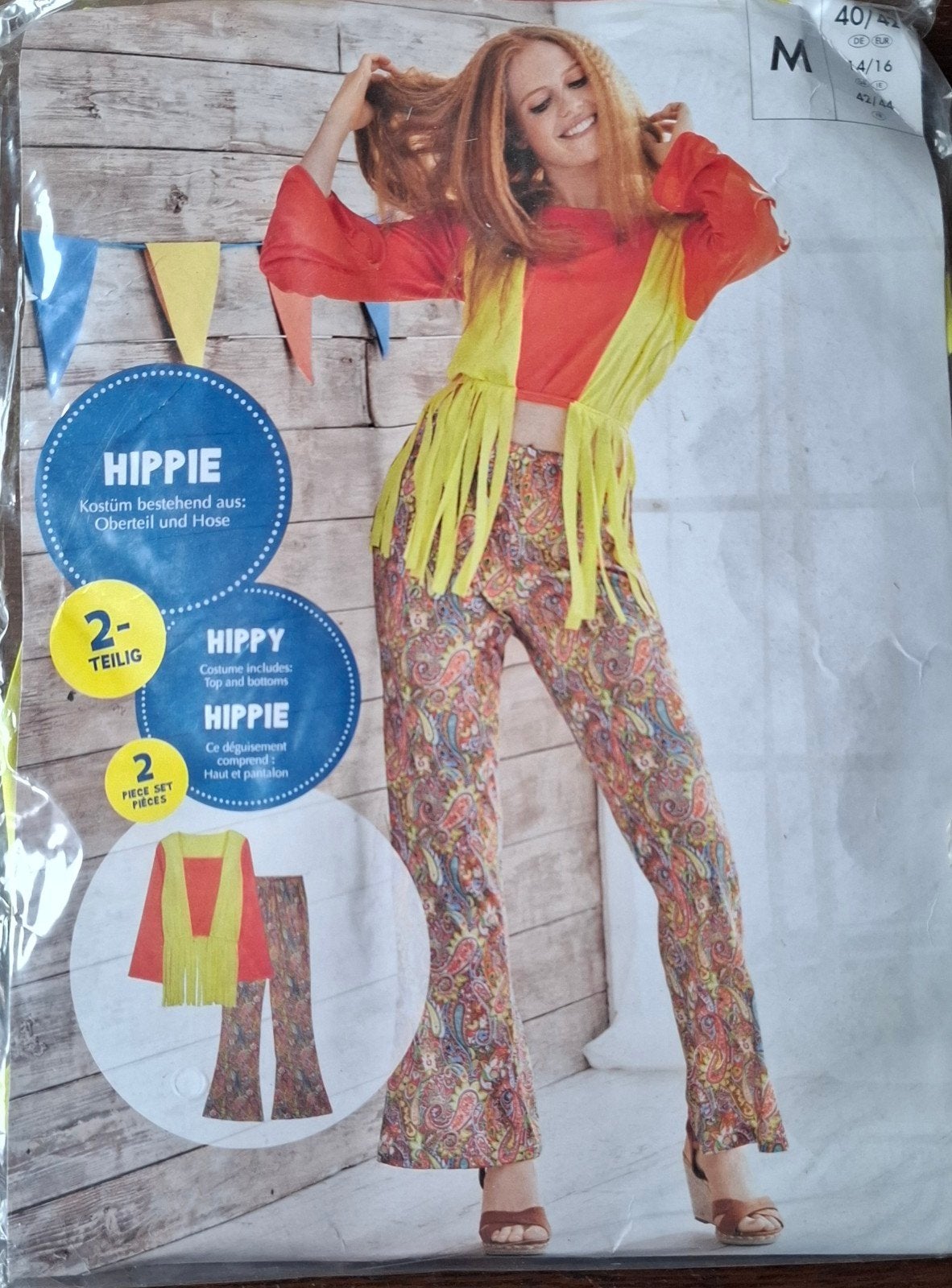 10 stuks Hippie Kostuum - Maat M (40/42) - Nieuw in verpakki, Maat 38/40 (M), Carnaval, Onbekend, Nieuw