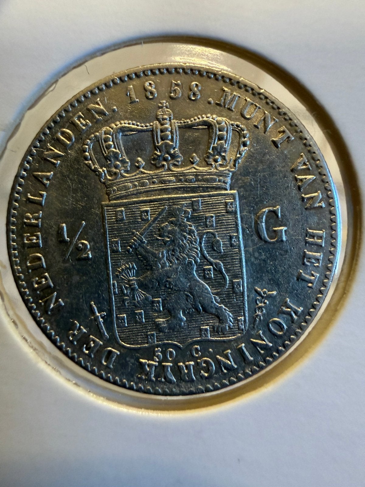 Halve gulden 1858 Willem III, ½ gulden, Koning Willem III, Zilver, Ophalen of Verzenden