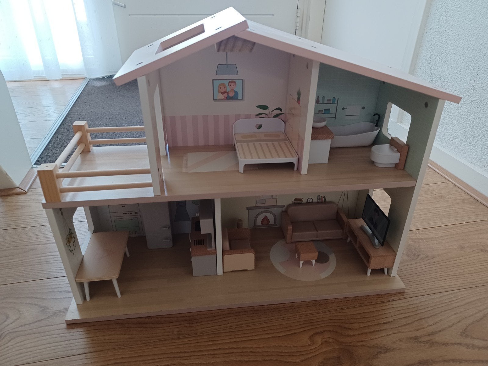 Poppenhuis met 13 losse onderdelen (stevig), Kinderen en Baby's, Speelgoed | Poppenhuizen, Ophalen of Verzenden, Zo goed als nieuw