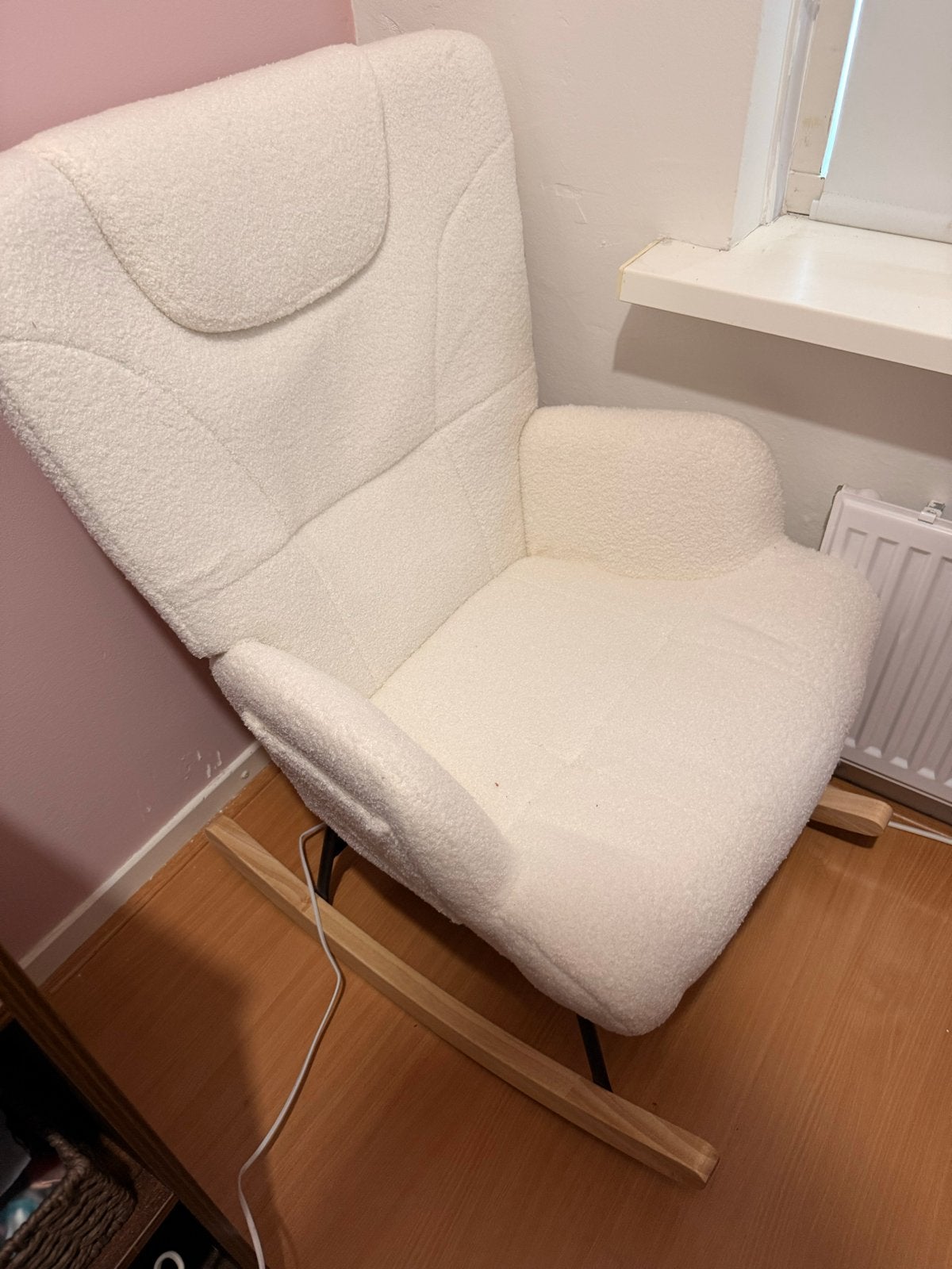 NIEUW | Witte teddy schommelstoel, Huis en Inrichting, Ophalen, Nieuw, 75 tot 100 cm, Stof
