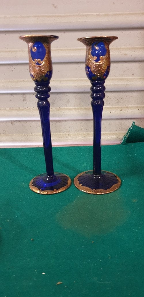 kandelaars simals glas 2 x vintage, Ophalen of Verzenden