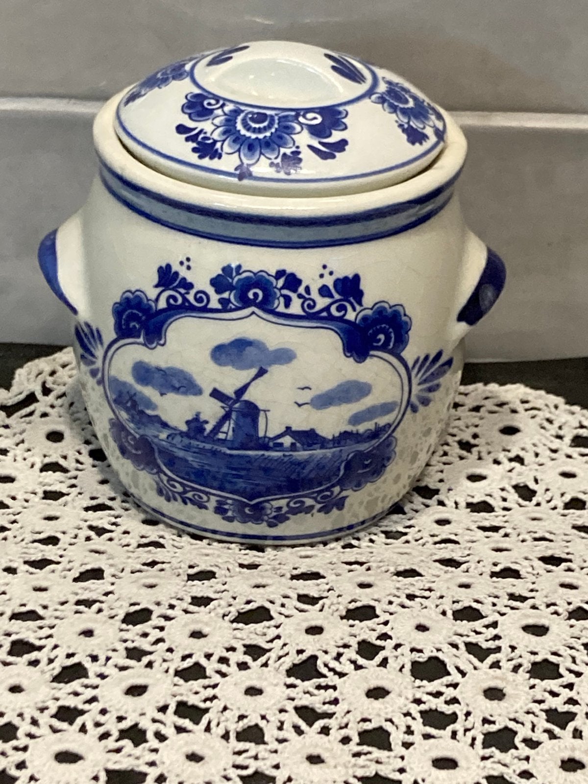 Delfts blauw mosterdpotje (110326h), Ophalen of Verzenden