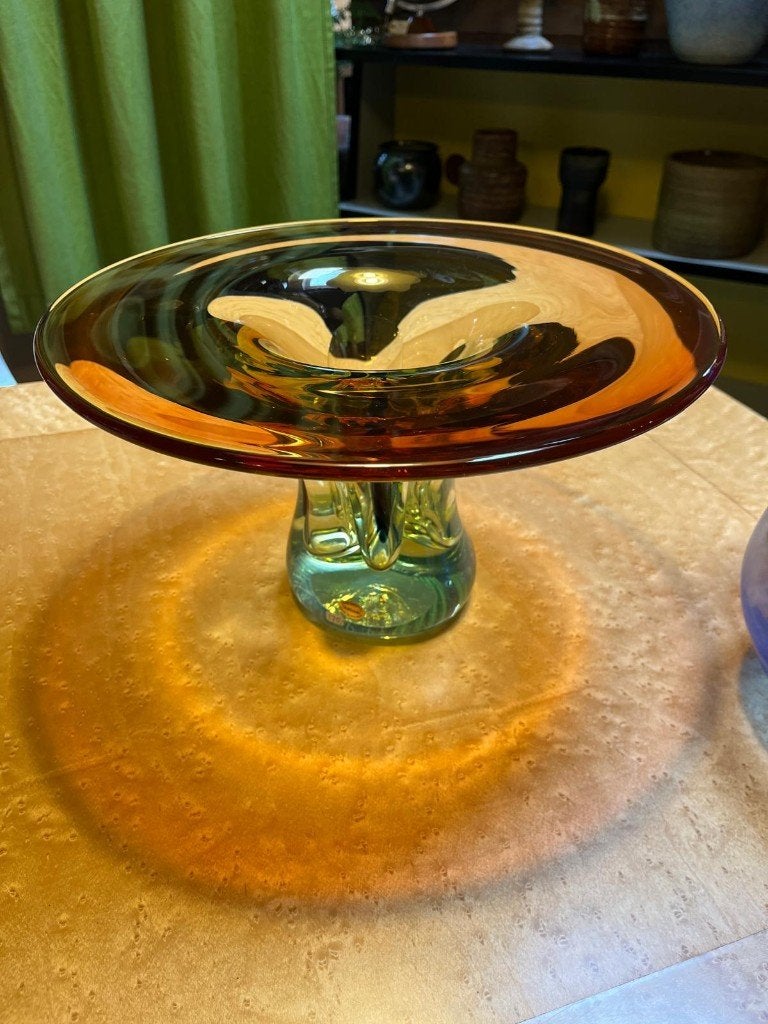 110) Prachtige schaal op voet van Adam Yablonski, Antiek en Kunst, Ophalen, Schaal, Meerkleurig, Glas