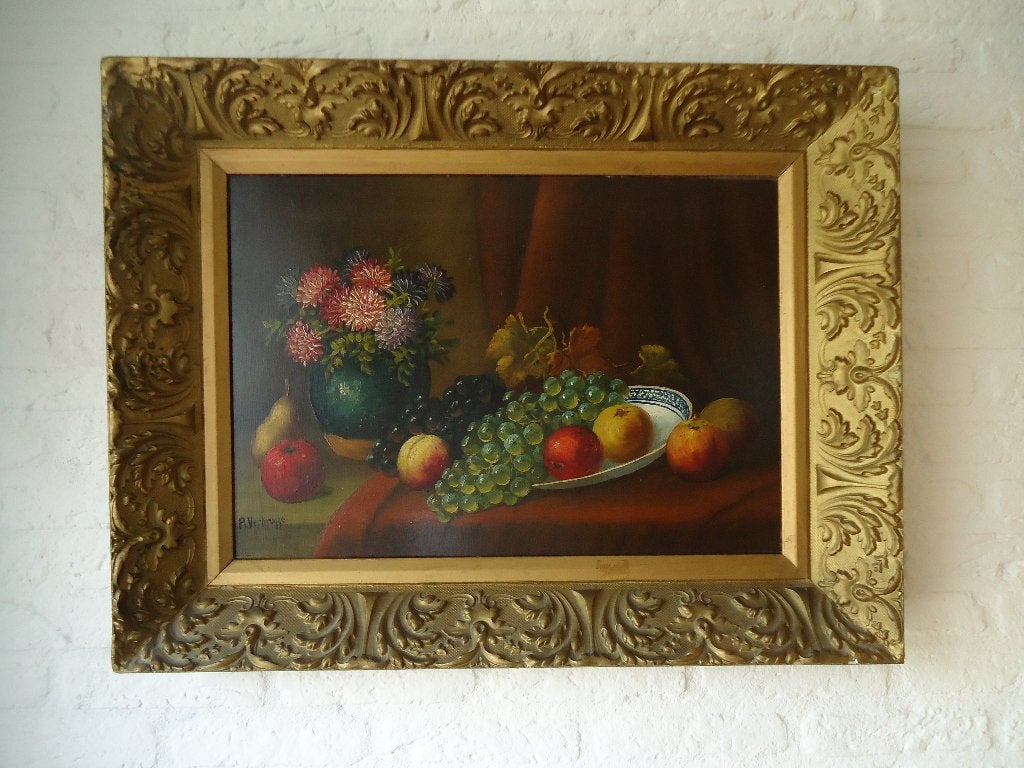 Te koop: stilleven, Antiek en Kunst, Doek, Stilleven, Ophalen of Verzenden, Bijzondere lijst