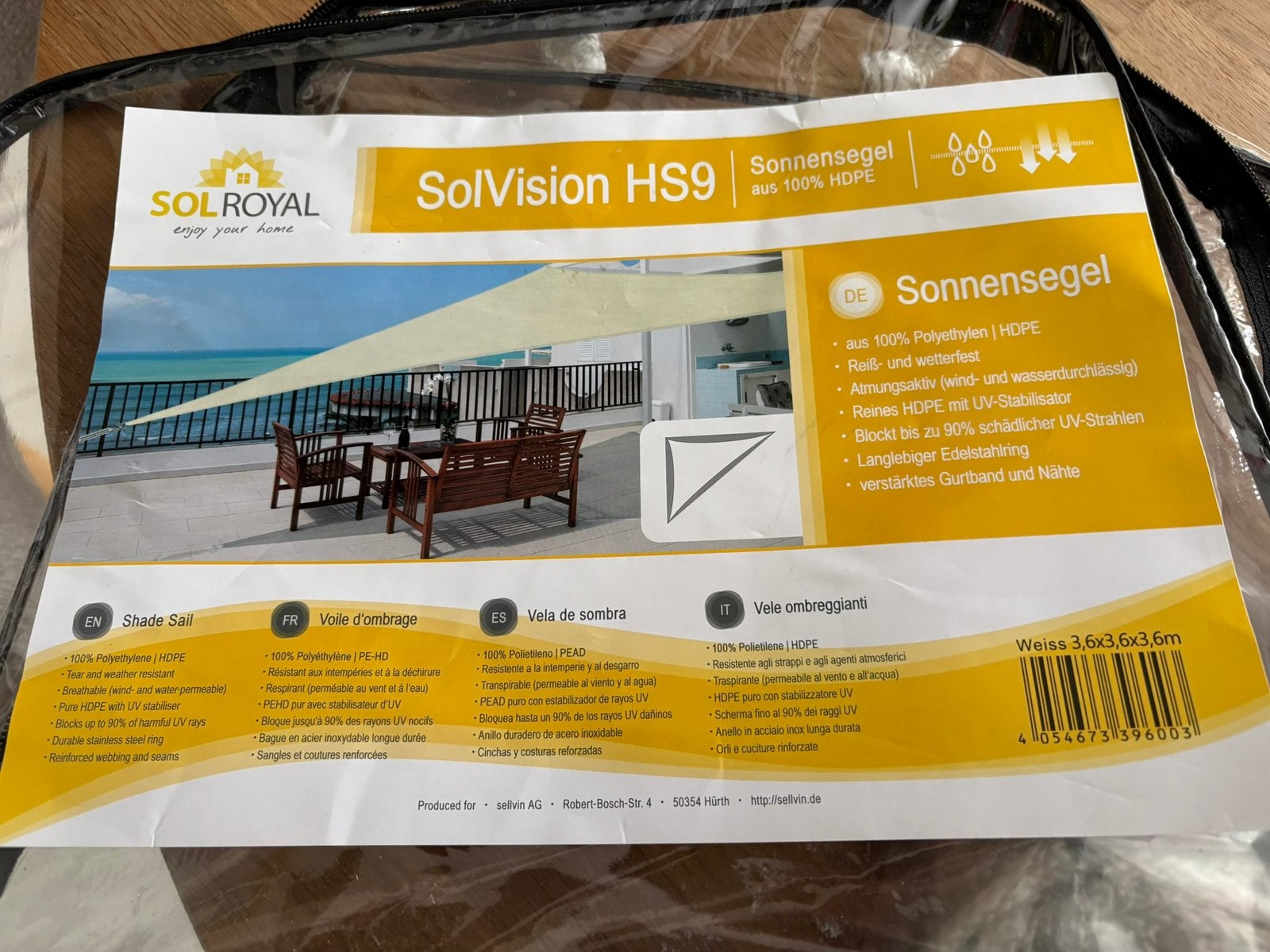 Solvision schaduwdoek met bevestigingsmateriaal, Ophalen of Verzenden, Nieuw