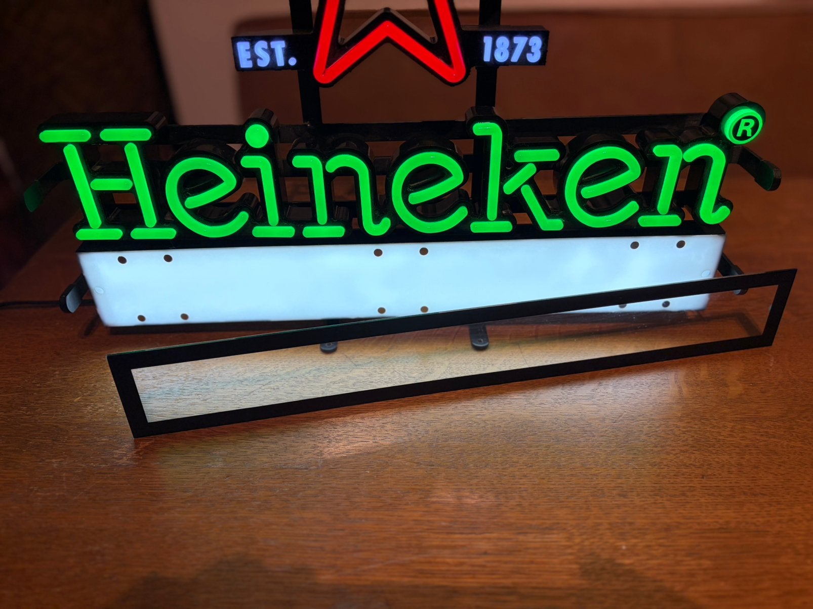Heineken LED Neon-Look lichtreclame + aanpasbare Lichtbak, Verzamelen, Ophalen of Verzenden, Zo goed als nieuw, Reclamebord, Plaat of Schild