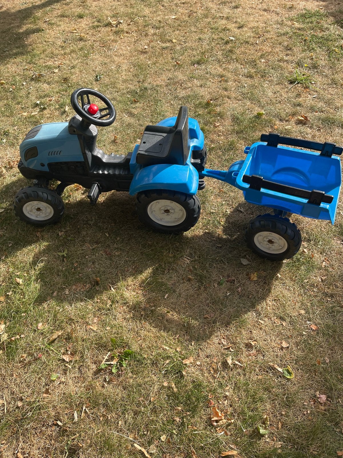 Blauwe traptractor met aanhanger voor kinderen, Ophalen, Gebruikt, Trapvoertuig