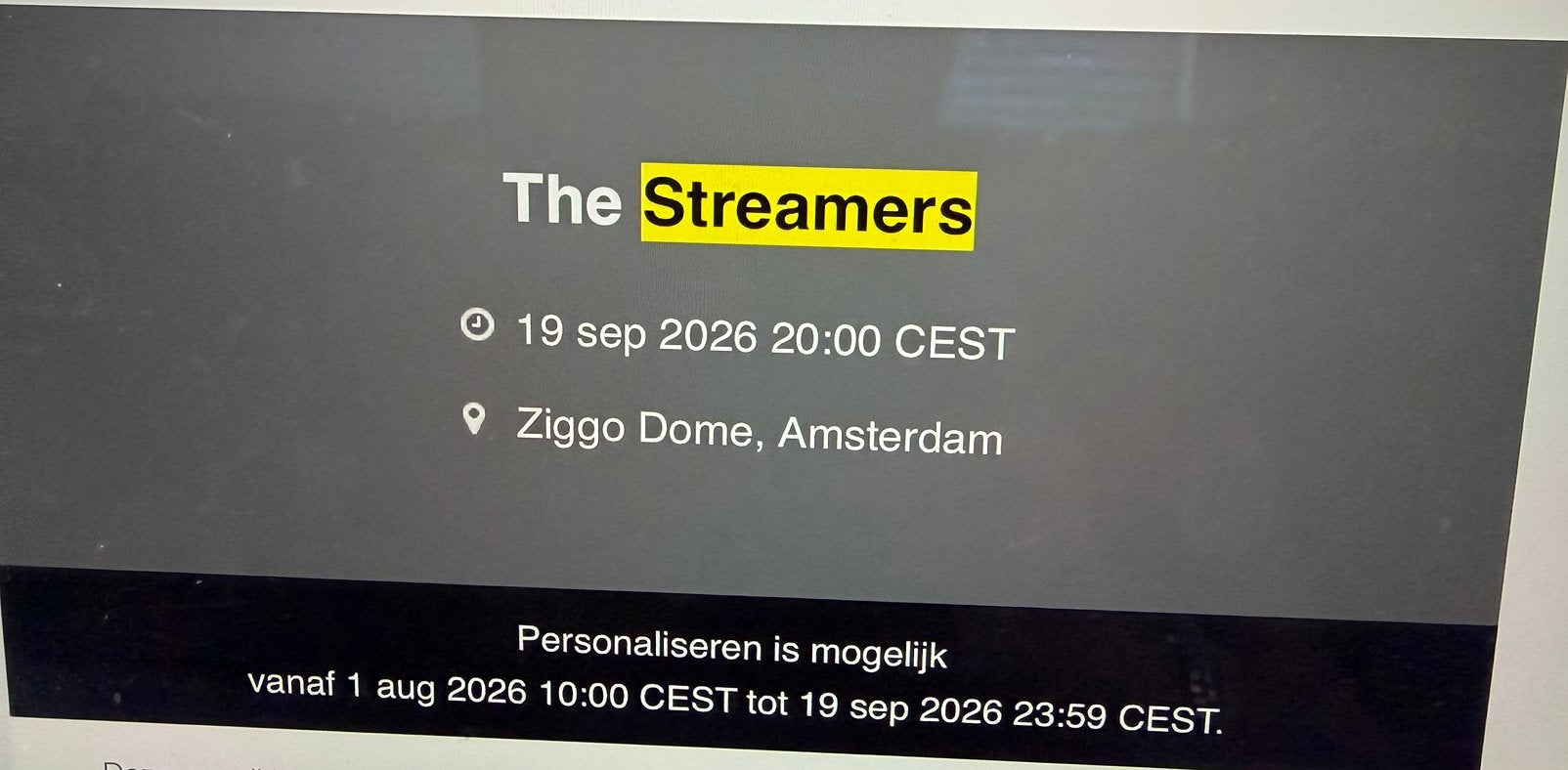 3 kaartjes voor the streamers, Twee personen, Oktober