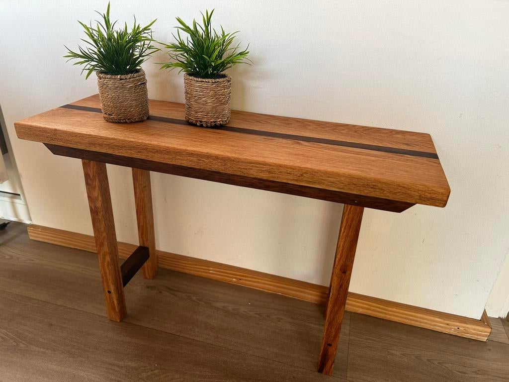Mooi nieuw gemaakt bankje eikenhout/notenhout, Eikenhout, 50 tot 100 cm, Design, Nieuw