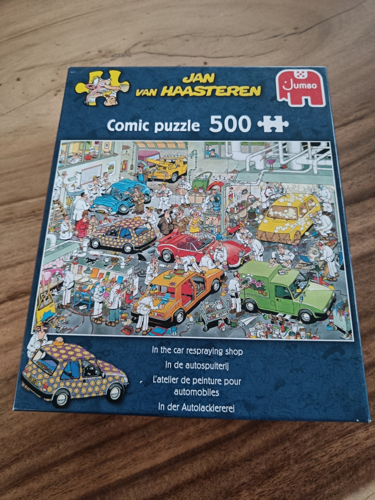 Jan van Haasteren Comic Puzzel - In de autospuiterij, Ophalen of Verzenden, Minder dan 500 stukjes, Zo goed als nieuw, Legpuzzel