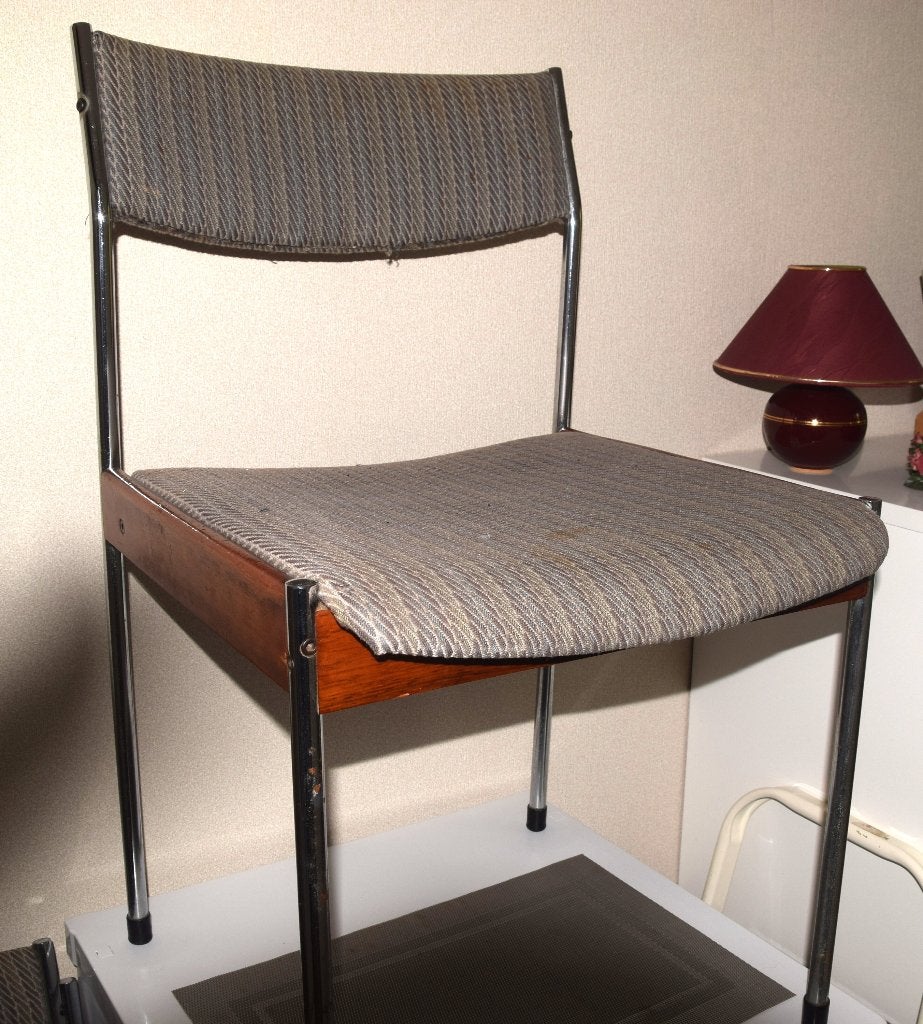 4 vintage eetkamerstoelen, Ophalen, Gebruikt, Retro /vintage uit 1967, Vier
